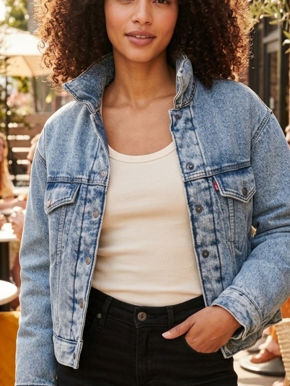 Levi's Acid Wash Denim Puffer Jacket Pink Quilted Lining S